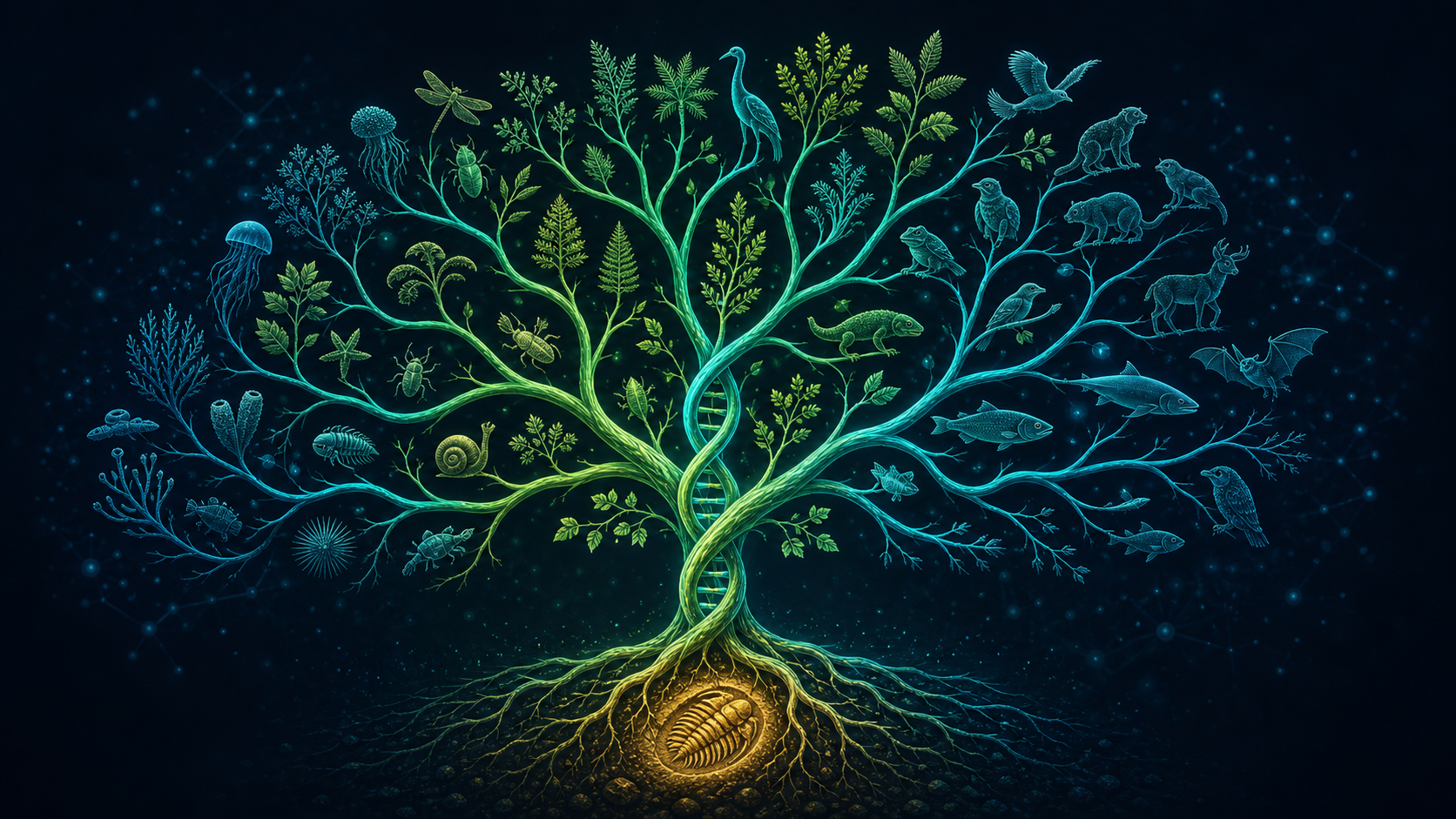 A branching tree of life with DNA and fossil evidence.