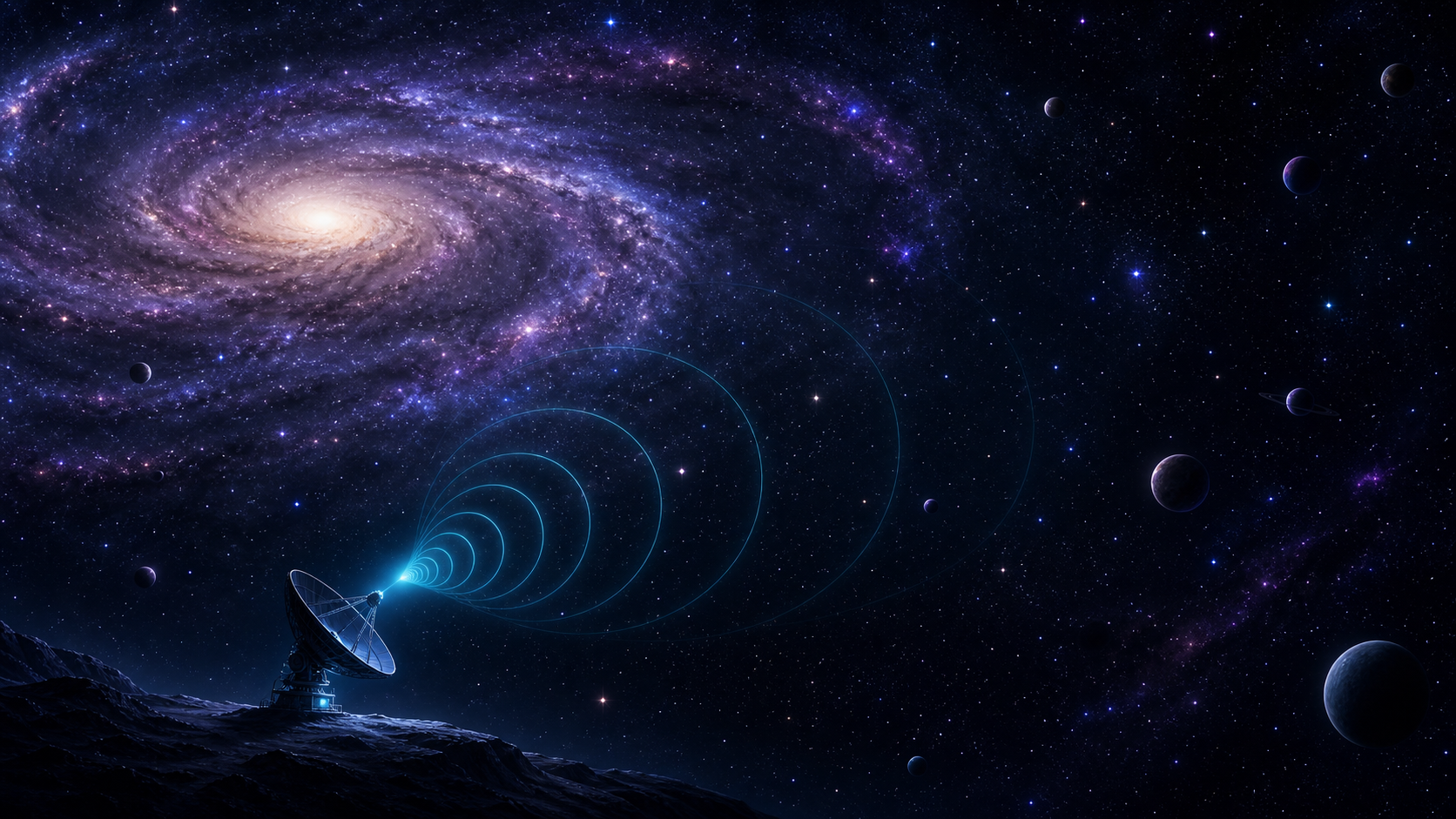 A quiet galaxy framed by an unanswered question.