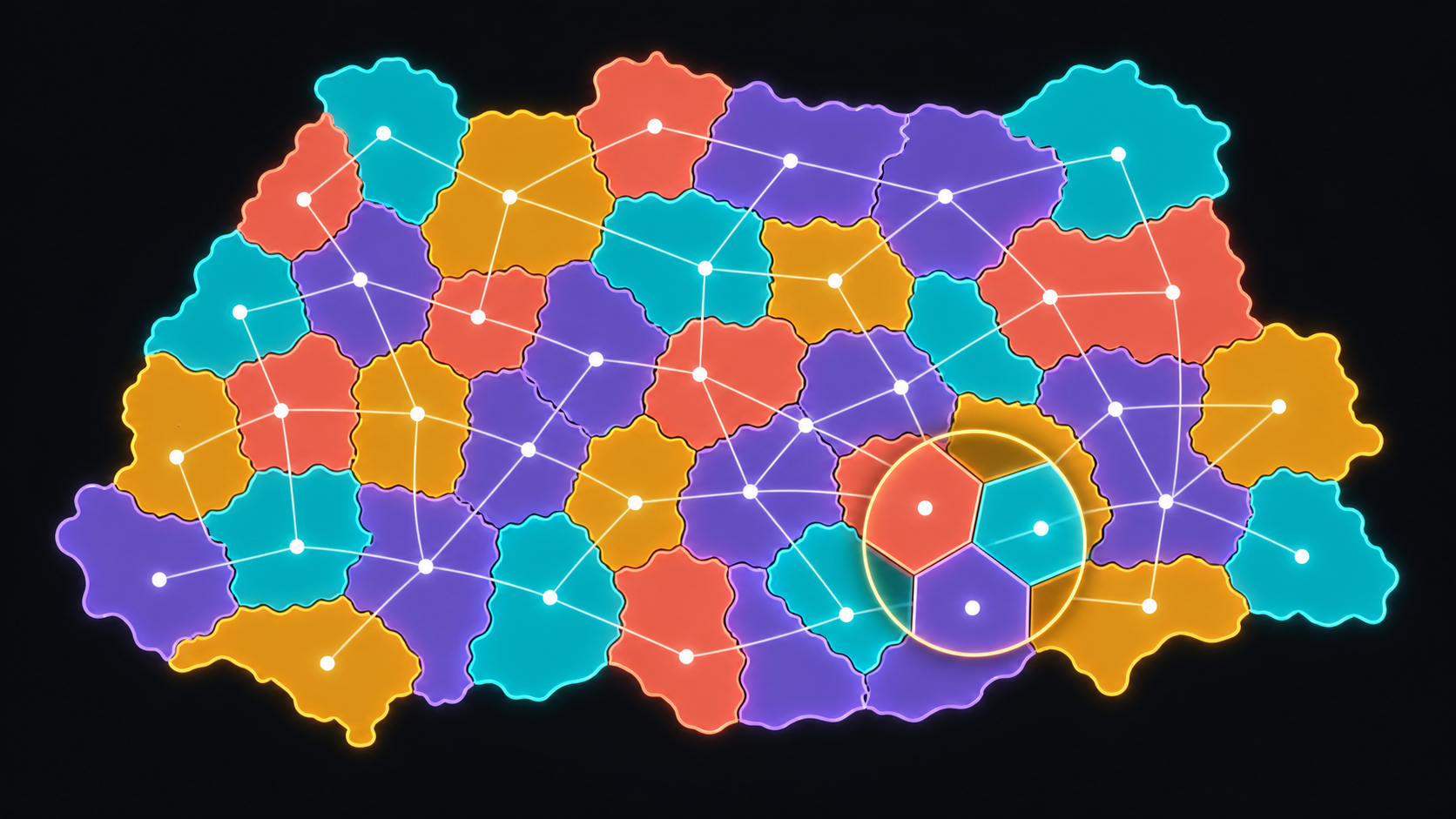 A map divided into regions colored with four colors.