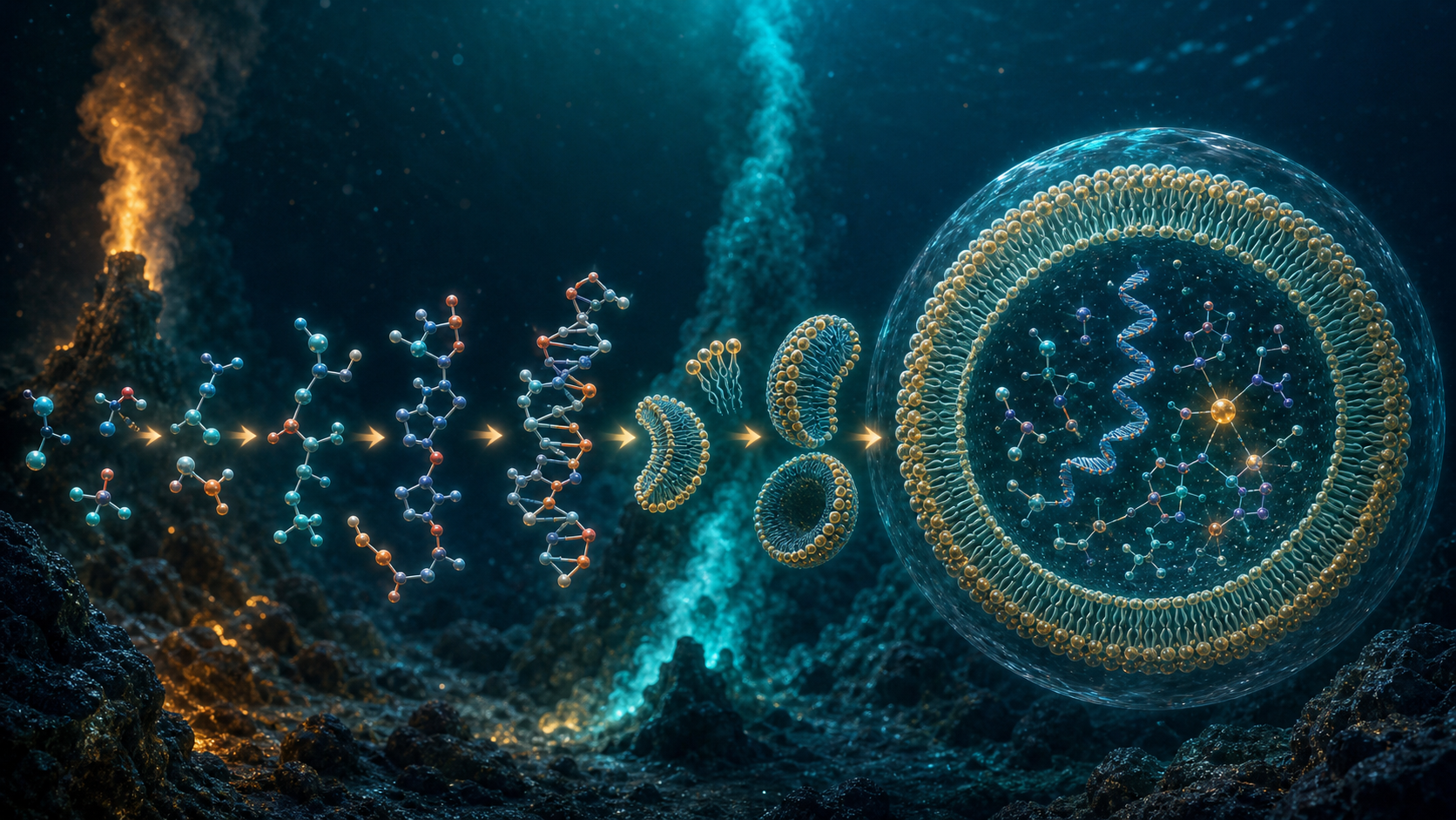 A protocell emerging from molecules, membranes, and chemical networks.