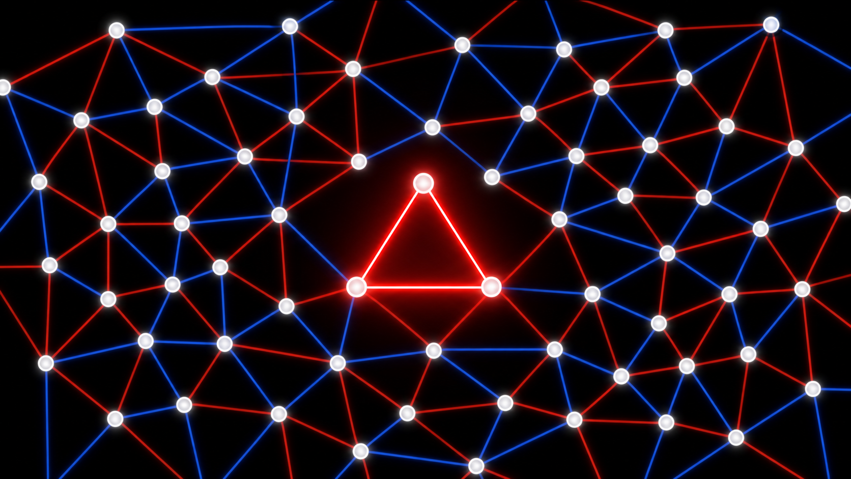 A colored network revealing an unavoidable triangle.