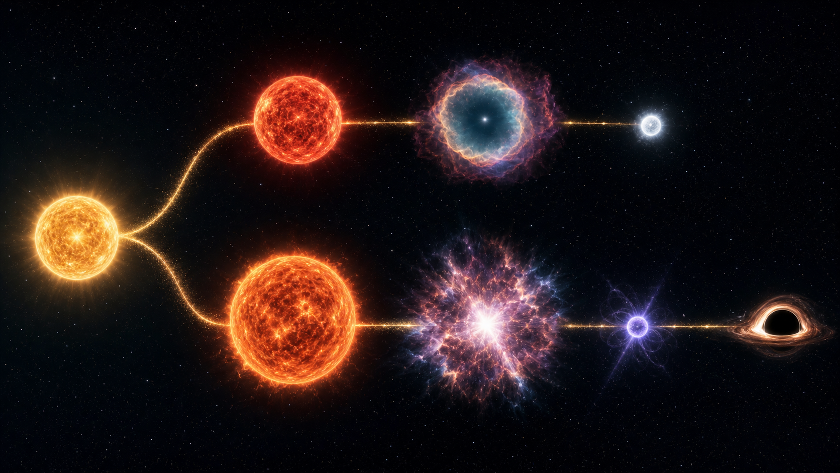 A dying star exploding into a supernova and compact remnant.